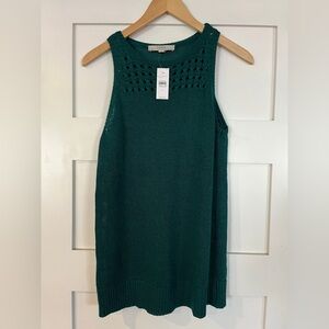 NWT LOFT Teal Knit Top with Open Stitch Detail